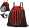 STAY GENT Drawstring Basketball Rucksack für Kinder Jugendliche Erwachsene, Foldable Fußball Volleyball Sporttasche mit Abnehmbarem Ball-Netztasche für Turnhalle Yoga Wandern, Rot Schwarz Streifen