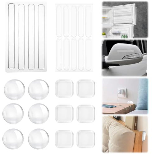 26 Pezzi Gommini Adesivi, Silicone Gommini di Protezione Antiscivolo, Gommini Paracolpi Trasparente per Porte, Mobili, Laptop, Cassetti, Armadiett, 4 Stili