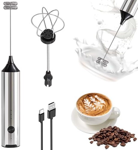 Varilla de espumador de leche recargable con 3 velocidades, espumador de leche eléctrico, para chocolate caliente, café, café con leche, matcha, capuchino, huevos batidos (plata)