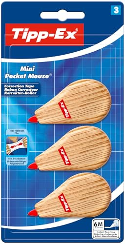 Tipp-Ex Mini Pocket Mouse Korrekturband 6 m x 5 mm – verschiedene Holzmotive, Packung à 3