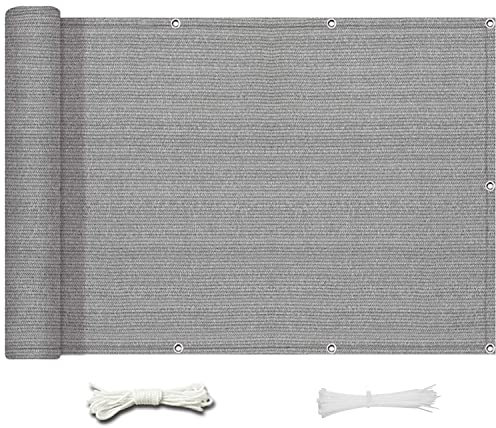 Brise-vue pour balcon - 90 cm de hauteur - Protection UV - Durable - Avec corde et serre-câbles - Gris - 90 x 650 cm
