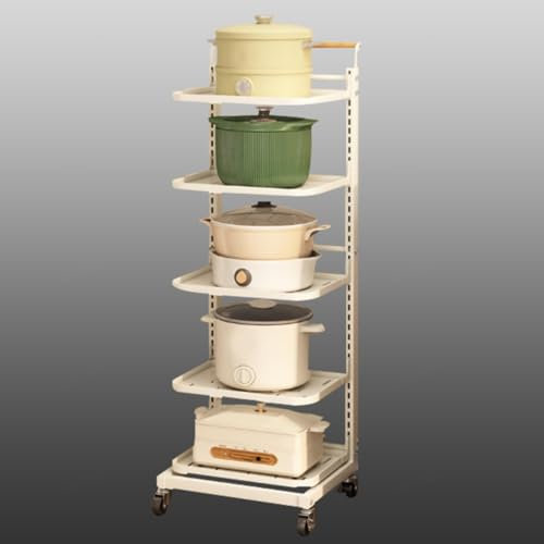 Adjustable 5 Tier Kitchen Pan Stand nizer with Plate Rack and Pan Protectors White Cupboard Storage Shelf
