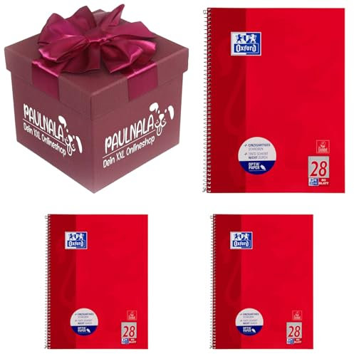 Oxford Touch Collegeblock A4 kariert, mit Doppelrand, 80 Blatt, rot inkl. Überraschungsgeschenk von Paulnala.de (3, Rot)