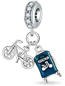 LMLMECREA Reisen Charms Anhänger - 925 Sterling Silber Fahrrad Gepäck Charm für Europäische Armbänder & Ketten | Schmuckgeschenk für Damen