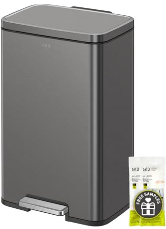 EKO Madison - Pattumiera in acciaio color canna di fucile, 50 litri, con pedale e rivestimento interno, finitura resistente alle impronte digitali