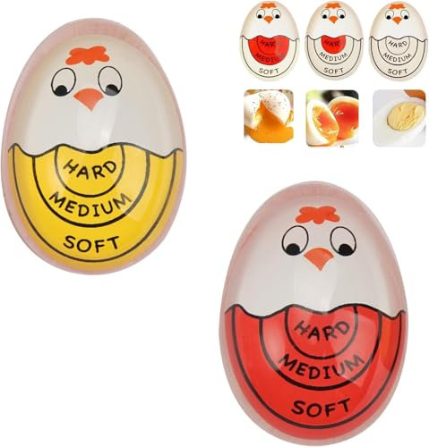 VOSSOT Lot de 3 minuteurs à œufs pour la cuisson des œufs parfaits (dur/moyen/doux) - En silicone sûr - Forme de poule amusante - Minuterie pour la famille, l'école, le restaurant