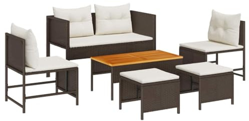vidaXL Gartensofa-Set 6 STK. Braun und Creme Poly-Rattan