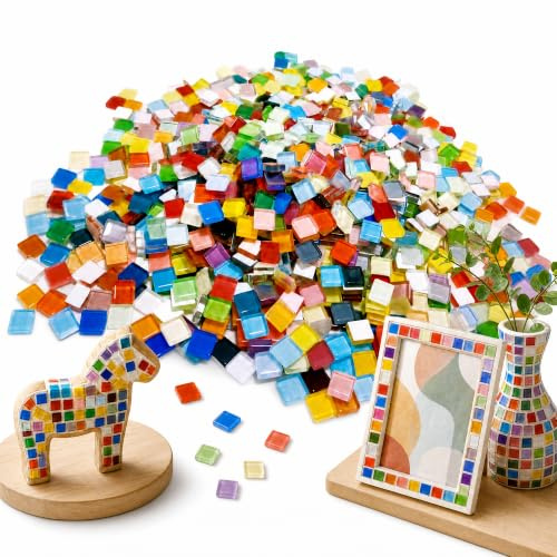 1kg Glas Mosaiksteine zum Basteln - 1x1 cm Bunt Mosaik Steine | Mini Glasmosaiksteine für DIY, Kunsthandwerk, Heimdekoration,Fotorahmen, ca. 1200 Stück