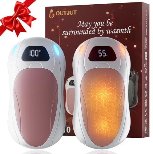 OUTJUT Lot de 2 Chaufferette Main Rechargeables,6000 mAh Chauffe-Mains Électrique Portable,Chauffage à 3 Vitesses,Cadeaux pour Noël,Plein Air,Ski,Chasse Extérieur Camping&Intérieur Travail-Blanc Rose