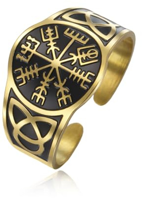 Dreamtimes Wikingerringe für Männer Nordische Wikinger-Runen Vegvisir-Kompass-Amulettring Nordisches Symbol Vintage-Schmuck für Frauen