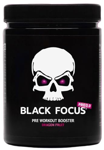 Black Focus Pro 3.0 Hardcore Pre Workout Booster - Trainingsbooster mit Koffein, L-Citrullin, Zynamite & Oxystorm - Pump & Fokus - Energy Booster für Gym & Fitness - Dragon Fruit Geschmack - 400g