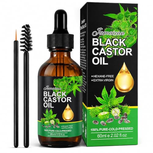 RizinusöL Haare, 60ml Black Castor Oil Jamaikanisches schwarzes Rizinusöl, Rein Natürlich Rizinusöl Kaltgepresst, Vegan und Hexanfrei, Castor Oil für Körper, Haare, Haut, Nägel, Wimpern, Augenbrauen