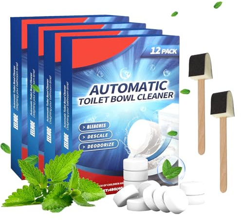 48 Stück Spülkasten Tabs WC Reiniger Tabs Spülkasten Reiniger WC Tab Extra Stark Reiniger Entkalker, Entfernung Hartnäckiger Kalkablagerungen und Urinstein Mit 2 Toilettenbürsten