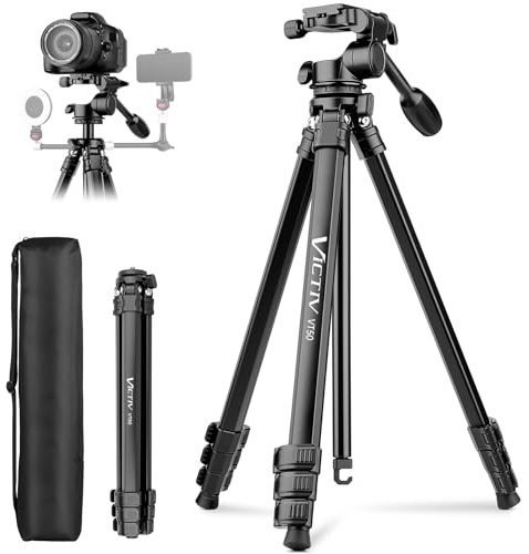 Victiv Camera Tripod Aluminium, 70 Travel Tripod Portable | with Detachable Metal Head & Phone Holder, Compact Camera Stand Compatible with Canon Sony Nikon, 22LBS/10KG Load