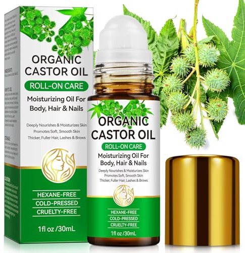 Pure Natural Plant Roller Castor Oil 30ml - 100% Organic Castor Oil, Deep Moisturizing Skin Care,Refreshing Texture,Suitable for Face, Body, Hair, Eye
