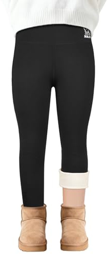 ABOHU Leggings Chaud Polaire Pantalon Hiver Thermique Coton Fille, Leggings d'hiver à Doublure épaisse pour Enfants, Taille Haute, Noir, Taille 7-14 Ans