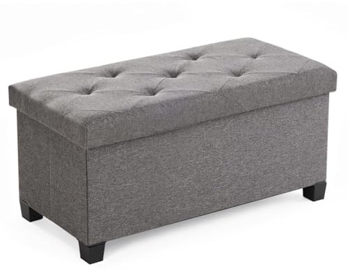 Sweetcrispy Sitzbank mit Stauraum, Dunkelgrau, 76x38x38 cm | mit Beinen, Klappbare Sitztruhe Sitzhocker, Aufbewahrungsbox mit Deckel, bis 300 kg belastbar, Wohnzimmer Schlafzimmer Flur
