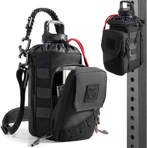 1TG Tactical Sac de Sport Magnétique, Sac Bandoulière Fitness avec Clip Aimanté Amovible, Porte Gourde 1–2L, Poche Téléphone, Système Molle，Sac de Fitness Homme Femme