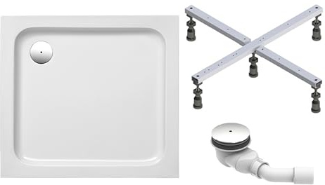 Schulte Duschwanne Cala 90x80 cm, rechteckig aus hochwertigem Sanitäracryl inkl. Fußgestell, Ab- und Überlaufschutz, Pflegeleicht und alterungsbeständig, Größe wählbar
