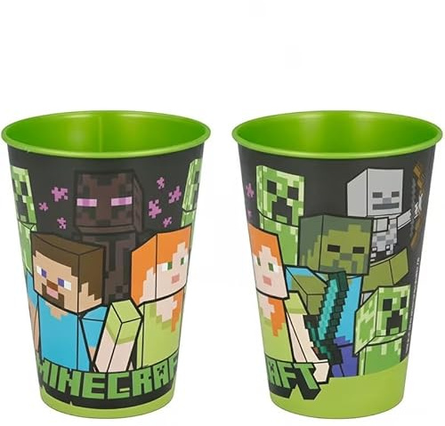 MINECRAFT - Set 2 Bicchieri in plastica 260ml Tifoso Senza BPA/Regalo per Ragazzi Prodotto Ufficiale