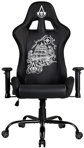 Subsonic - Chaise Gaming Assassin's Creed Black Flag - Noir | Fauteuil de Bureau Ergonomique, Mousse Haute Densité, Dossier Inclinable, Accoudoirs 2D Réglables et Hauteur Ajustable