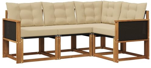 vidaXL Outdoor-Sofagarnitur mit Kissen 4 pcs Natur und Beige, Gartenmöbel, modernes Sofa-Set für draußen, Loungebereich, haltbare Terrasse zum Entspannen und Wohlfühlen