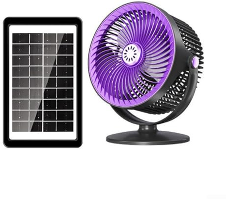 Portable Solar Fan for Indoor Outdoor Use, 5 Level Airflow Control, 3000mAh Built-in Battery, Type C + Solar Charging, Wall Mountable Design (Gray)