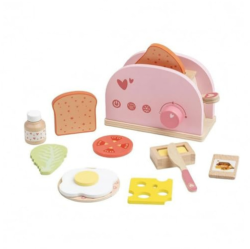 Qianly Wooden Bread Maker Toy Compact Wooden Pretend Cooking Set Fine Motor Skills for Children , Pink