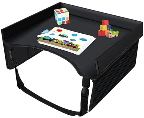 Bandeja de viaje para niños, Organizador Coche Asiento Infantil, Bandeja Plegable Para Sillita De Coche En Viajes Infantiles Con Correas Ajustables Y Bolsillos Para Viaje En Avión, Autocaravana