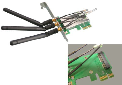 KALEA-INFORMATIQUE Mini PCI Express auf PCI Express Adapter, um eine MiniPCIe-Karte in einen PCIe-Steckplatz einzubauen, mit Antennen für die Verwendung mit Wireless-Karten.