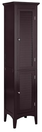 Teamson Home Glancy 63 in. Freestanding Linen Storage Tower with Two Doors and Adjustable Shelves for a Stylish and Functional Storage Solution in Bathrooms, Kitchens, or Living Room, Dark Brown