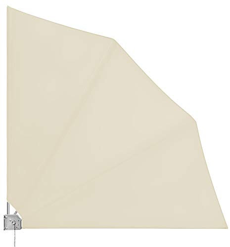 Deuba® Abanico de Balcón 140x140 Beige Pantalla de Privacidad Plegable 3 Posiciones Cortaviento Lavable