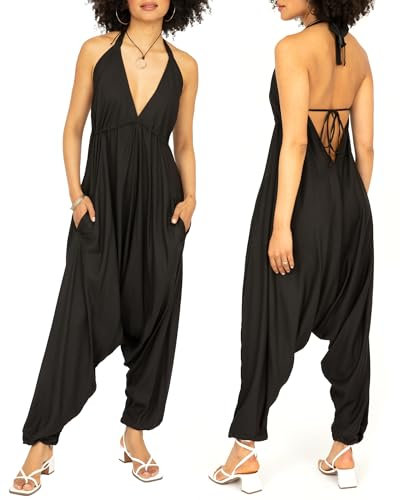 Halter Harem Jumpsuit Black (One Size)