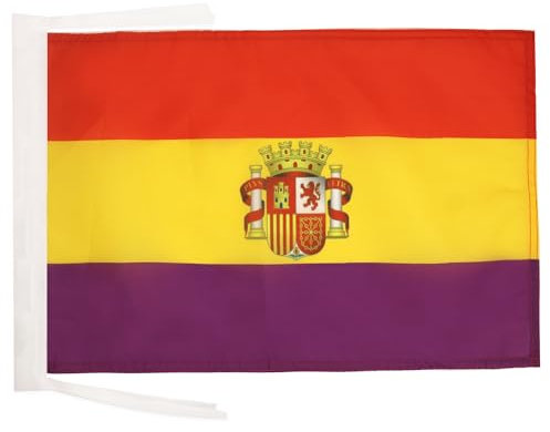 AZ FLAG Bandera ESPAÑA Republicana con Escudo 45x30cm - BANDERINA DE LA Republica ESPAÑOLA 30 x 45 cm cordeles