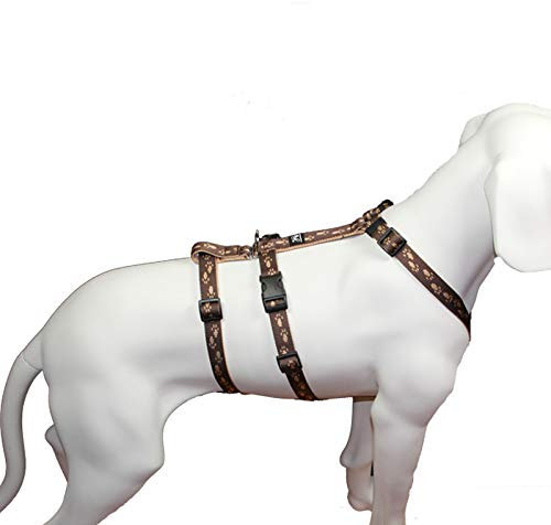 Feltmann NoExit Hundegeschirr® - ausbruchssicher, Panikgeschirr, braun mit beigen Pfötchen, Bauchumfang 55-75 cm, 20 mm Bandbreite