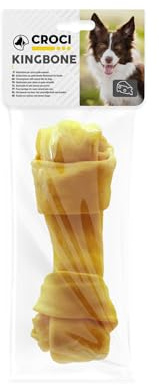 Croci King Bone – Knotenknochen mit Käse, Kau-Belohnungssnack für Hunde aus natürlichem Rindsleder, Zahnstick zur Zahnreinigung, 15 cm – 60 g