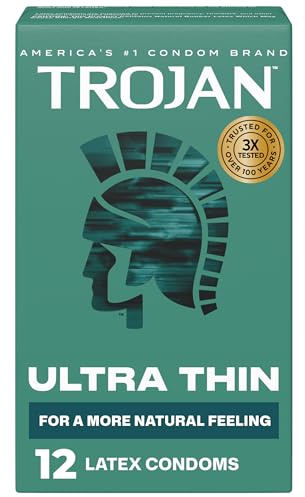 Trojan Ultra Thin Latex Lubricated Condoms for Men, Thin Condoms for a More Natural Feeling, Premium Latex to Help Reduce Risk of Pregnancy and Sexually Transmitted Infections (STIs), 12 count