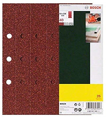 Bosch Home and Garden 25-teiliges Schleifblatt-Set für Schwingschleifer, 93 x 230 mm, 8 Löcher, Körnung 120, 2607017106