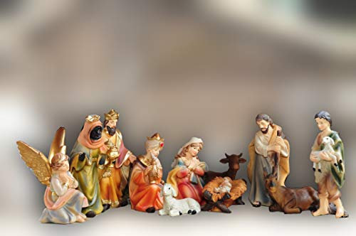 Figuren für viele Holz Weihnachtskrippen Maria Josef Weise sehr hochwertig Holzoptik im 12er-Set KFX Holzfiguren-OPTIK handbemalt und GEBEIZT - präsise saubere Gesichtszüge Mienen natürliche Mimik
