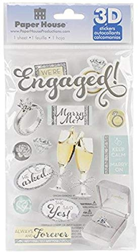 Paper House Productions Die-Cut Dimensional, Glitter and Foil Accent Travel Scrapbook Sticker Sheet - Engaged