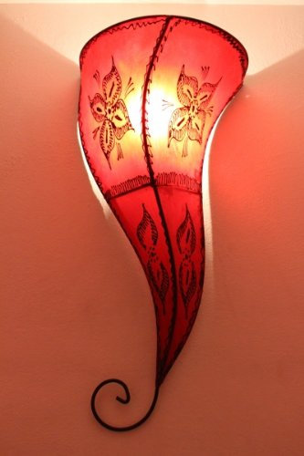 Saharashop Orientalische Leder-Wandlampe Amal Rot Lang