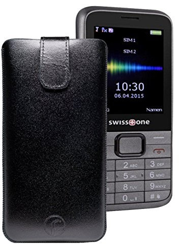 Swisstone BBM 320 / TTfone TT800 / Swisstone BBM 320C - Original Favory Tasche Leder Etui Handytasche Ledertasche Schutzhülle Case Hülle Lasche mit Rückzugfunktion* in Schwarz