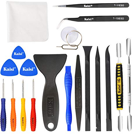 Kaisi Professionelles Elektronik-Öffnungswerkzeug- und Reparatur-Set mit Metallspudger, abriebfestem Nylon-Spudger und antistatischer Pinzette für Handy, iPhone, Laptop, Tablet und mehr, 20-teilig
