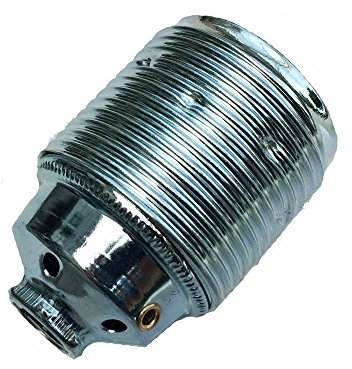 Fassung E27 Metall chromfarben M10x1 Gewinde Lampenfassung Metallfassung Gewindemantel + Schraubdeckel + Fassungs-Stein