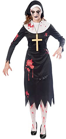 Amscan - Erwachsenenkostüm Zombie Nonne, Kleid, Kopftuch, Kreuzkette, Mottoparty, Karneval, Halloween