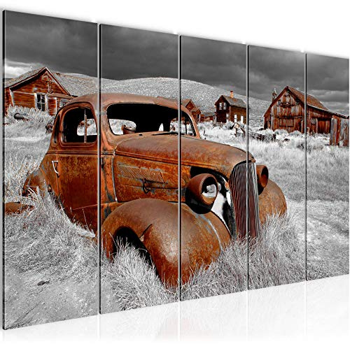 Runa Art Wandbild XXL Auto Oldtimer Wohnzimmer 200 x 80 cm Braun Grau 5 Teilig - Made in Germany - 602155b