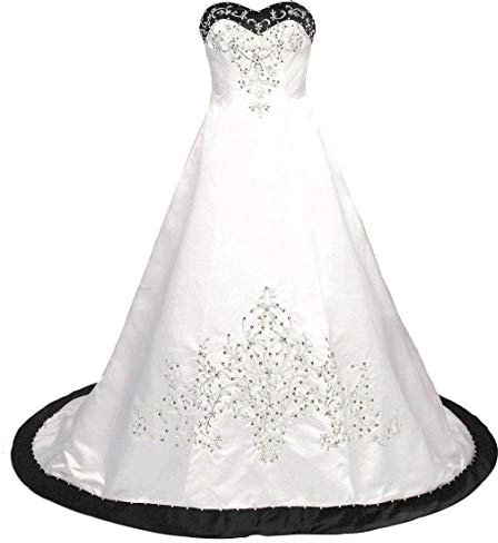 Vantexi Femme Ancien Chérie Broderie Satin Robes de mariée Vêtements de mariée Ivoire & Noir Taille 38