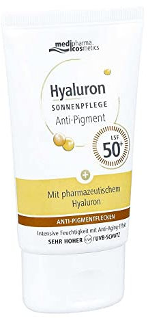 Hyaluron Sonnenpflege Anti-Pigment mit LSF 50+ - mit Anti-Pigment-Formel - intensive Feuchtigkeit mit Anti-Aging-Effekt - für trockene & empfindliche Haut - von medipharma cosmetics - 50 ml