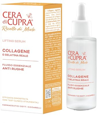 Cera di Cupra, Lifting Serum – Kollagen und Königinnen Gelée, strafft die Haut und glättet Falten im Gesicht und am Hals, Made in Italy, Dermatologisch Getestet, 30 ml