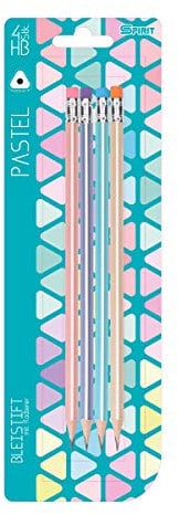 SPIRIT Bleistift Dreikant mit Radiergummi Pastel, 4 Stk